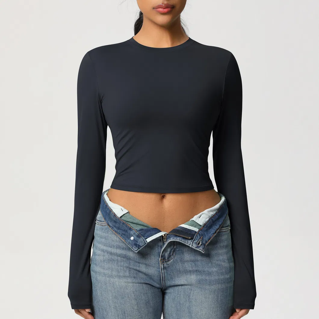 Camisetas de Manga Longa Femininas Cropped