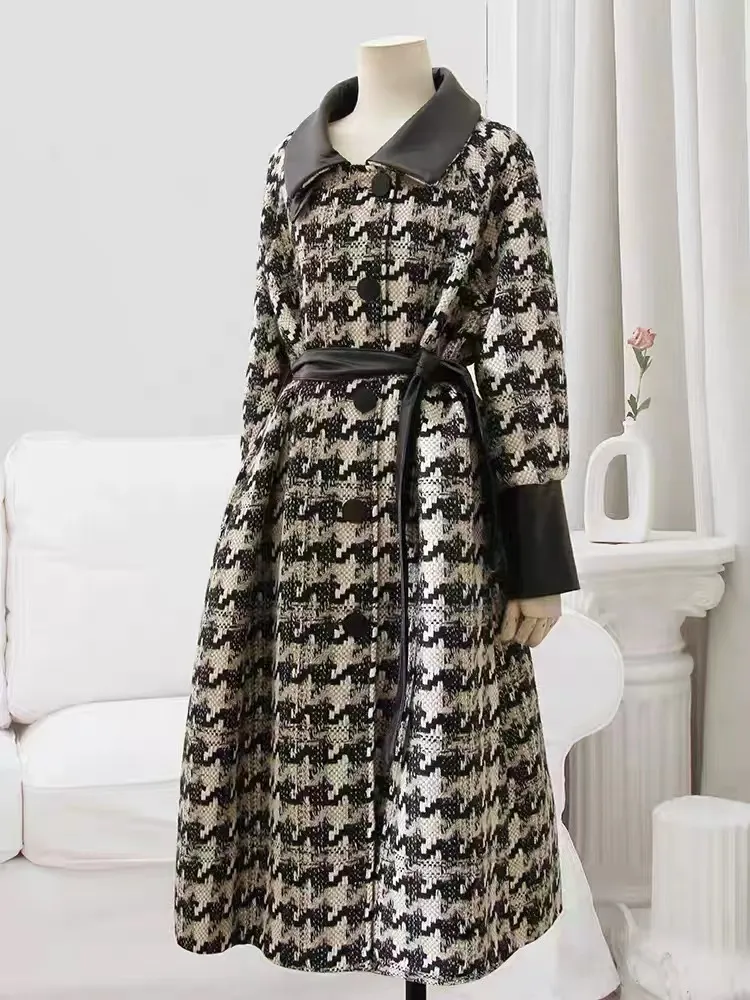 Marca de Moda de Roupas Personalizadas Design Casaco Longo Feminino Vestuário de Inverno Estilo Trendy Preço de Atacado de Alta Qualidade Fábrica Etiqueta Privada Logotipo Acessórios de PU