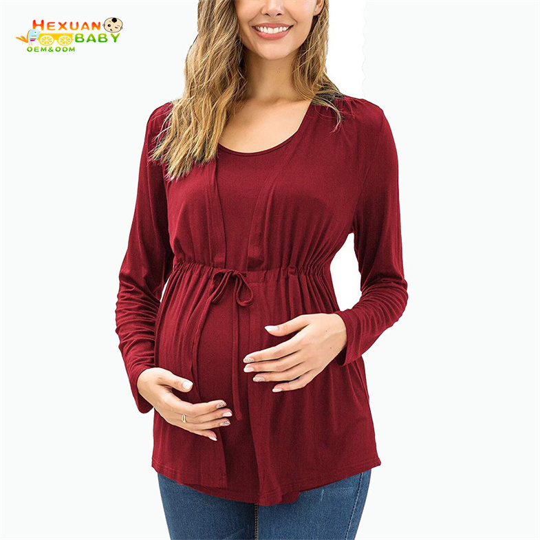 Camiseta de Manga Longa para Amamentação com Dupla Camada Elegante Roupas de Maternidade para Mamãe 2025