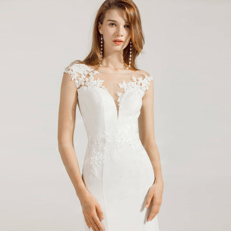 Vestido de Festa para Mulheres em Chiffon com Mangas Cap Sexy Estilo Sereia para Casamento