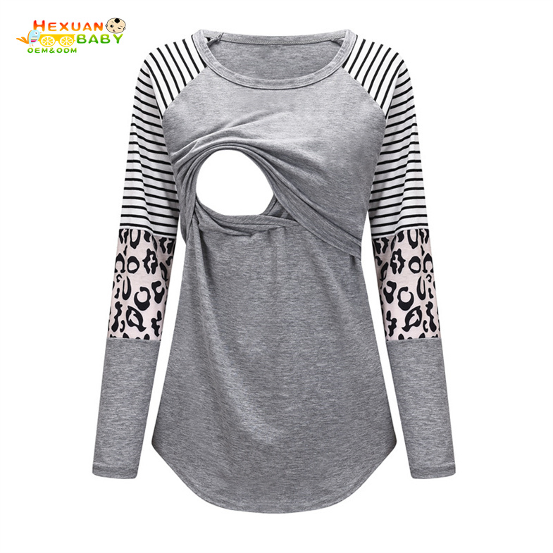 Camiseta listrada feminina por atacado para amamentação, conforto, macia, de alta qualidade, roupas de enfermagem, blusas casuais personalizadas para gestantes