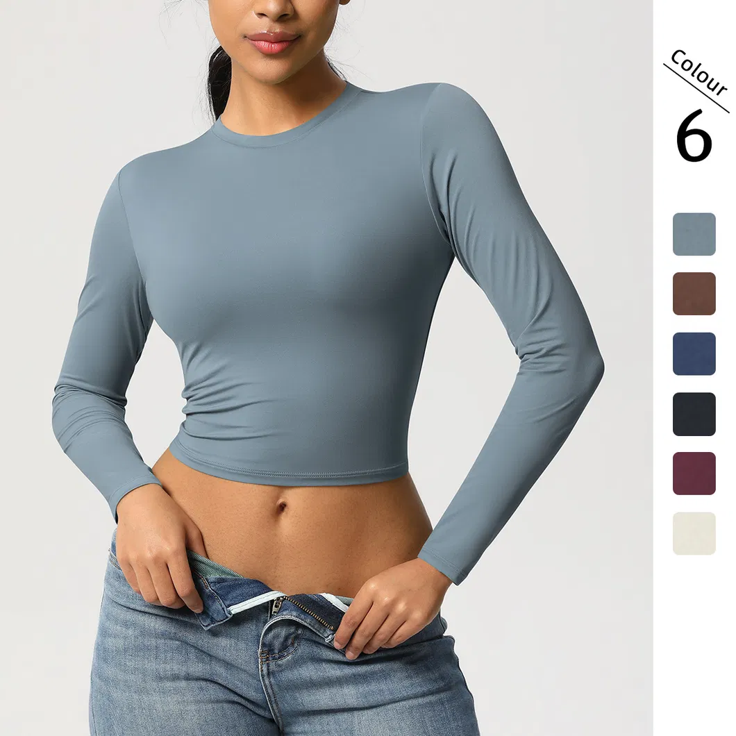 Camisetas de Manga Longa Femininas Cropped Básicas Ajustadas Moda 2025 Saindo Y2K Tops Roupas para Meninas Adolescentes