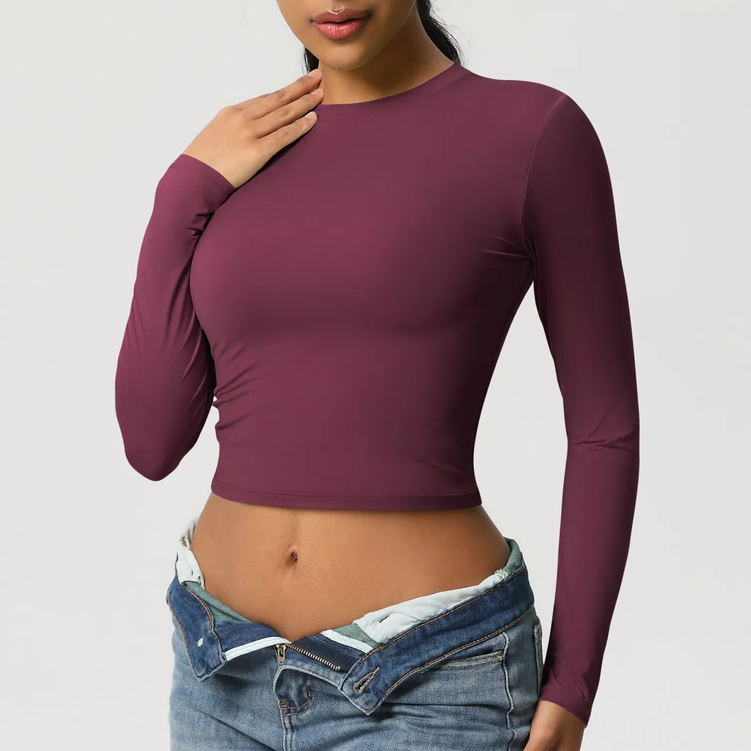 Camisetas de Manga Longa Femininas Cropped