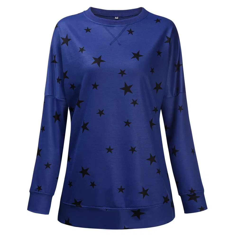 2020 Nova Moda Feminina Transfronteiriça Estilo Quente Roupas Longa Manga Solta Decote em V Camiseta Estampada Roupas Femininas