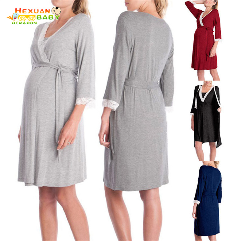 Roupas de dormir para gestantes, vestido de noite feminino, pijamas elegantes de inverno, roupas de noite para mulheres