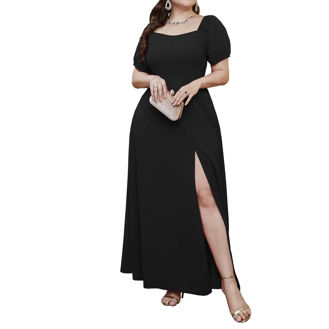 Vestidos Elegantes Casuais de Festa para Mulheres Gordinhas com Decote Coração e Fenda Vermelha em Tamanho Plus