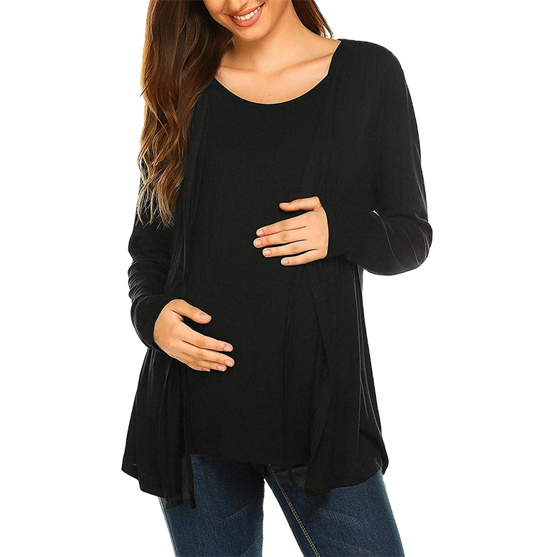 Camiseta de Manga Longa para Amamentação com Dupla Camada Elegante Roupas de Maternidade para Mamãe 2025