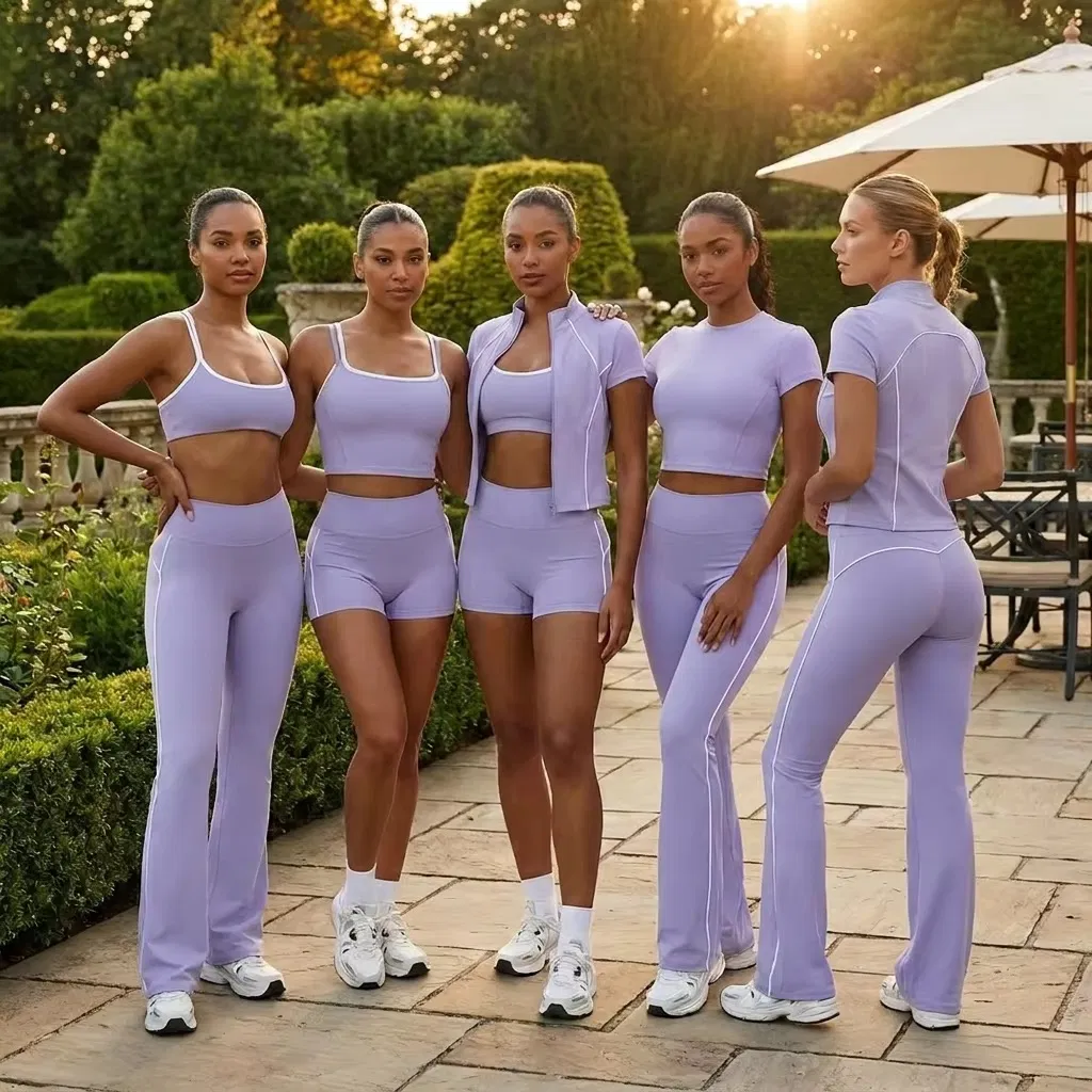 Conjunto de Roupas Atléticas Novo 6PCS por Atacado para Mulher, Top de Fitness Fashion + Shorts de Academia de Cintura Alta + Calças de Ioga com Levantamento de Quadril