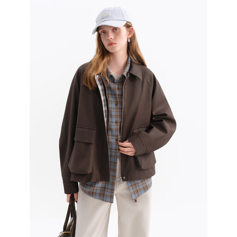 Casaco Casual Feminino Moderno com Ombro Caído e Estilo de Meio Zíper
