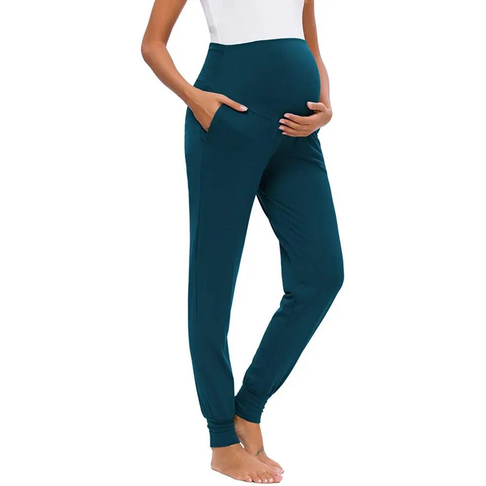 Calças de Maternidade de Cintura Alta para Primavera e Outono para Mulheres Grávidas, Roupas de Malha