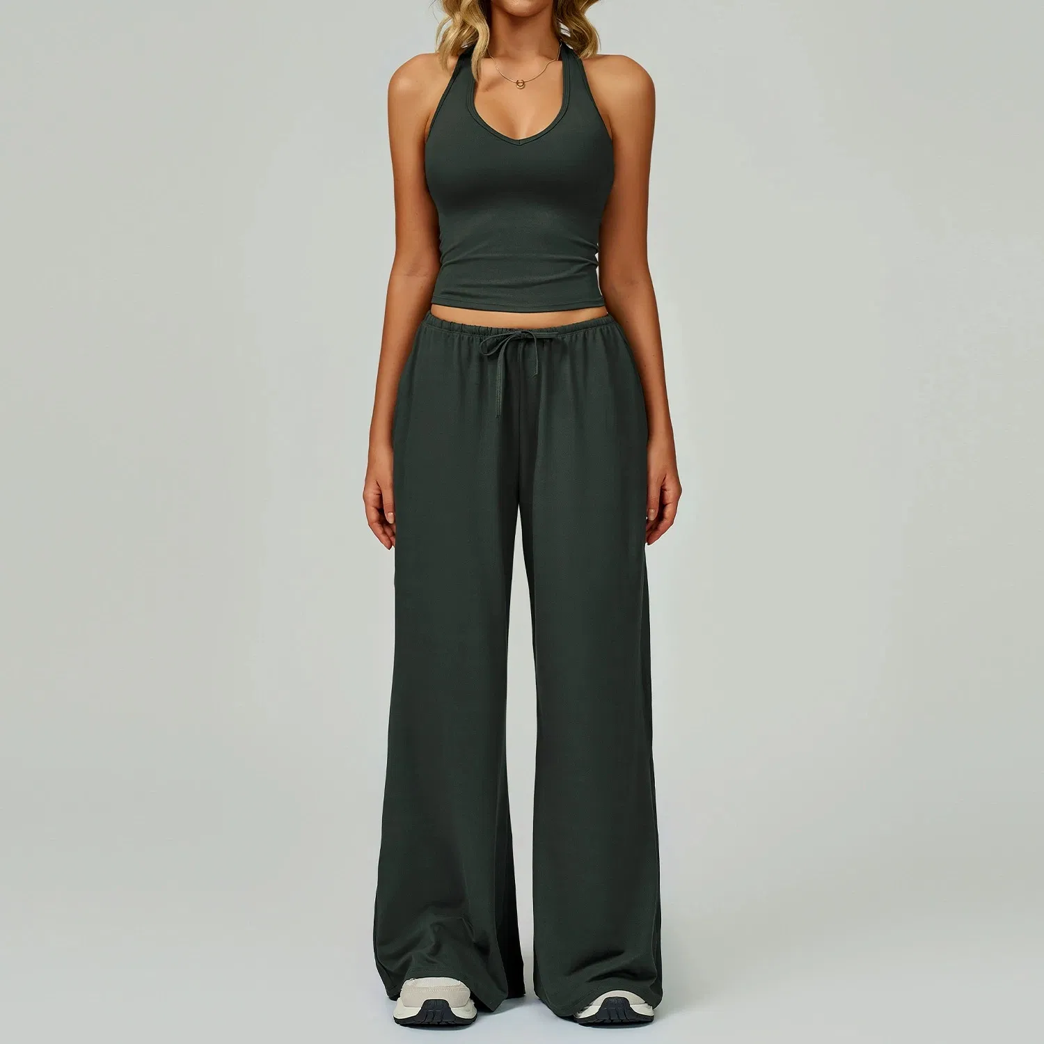 Conjunto de Yoga Colete Calças Femininas Secagem Rápida Soltas Alças Lazer Fitness Roupas de Academia Corrida Atacado Logotipo Personalizado
