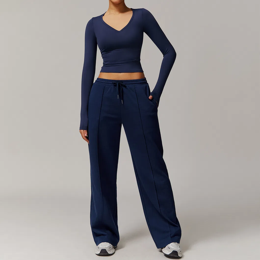 Calças curtas esportivas de cintura alta, camisa de roupas esportivas para o traje casual feminino durante o treino