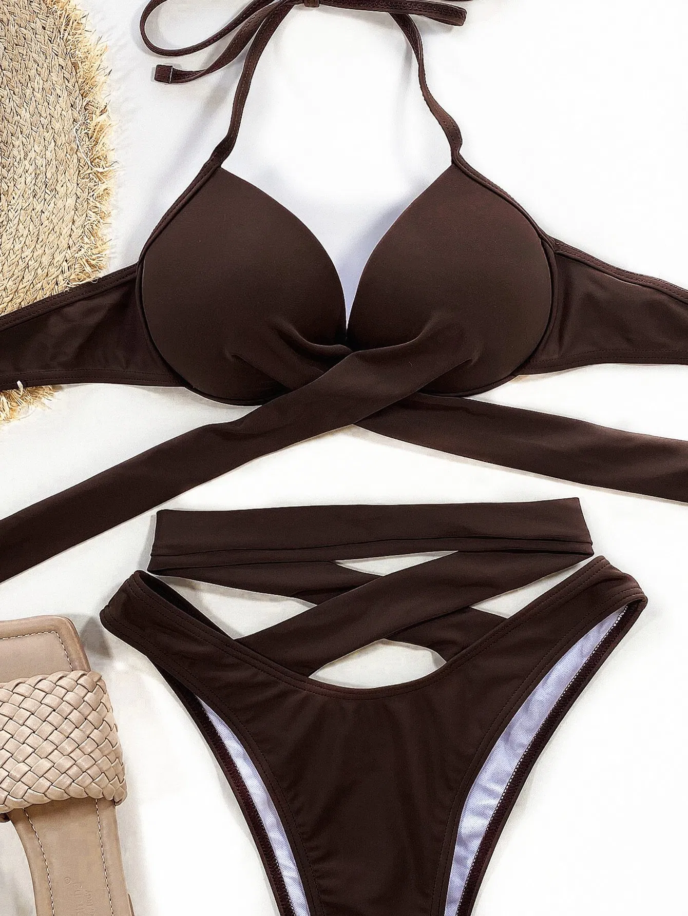 2021 Maiô Bandage Criss Cross para Mulheres Conjunto de Biquíni Feminino Thong 2 Peça de Roupa de Banho para Mulheres Praia