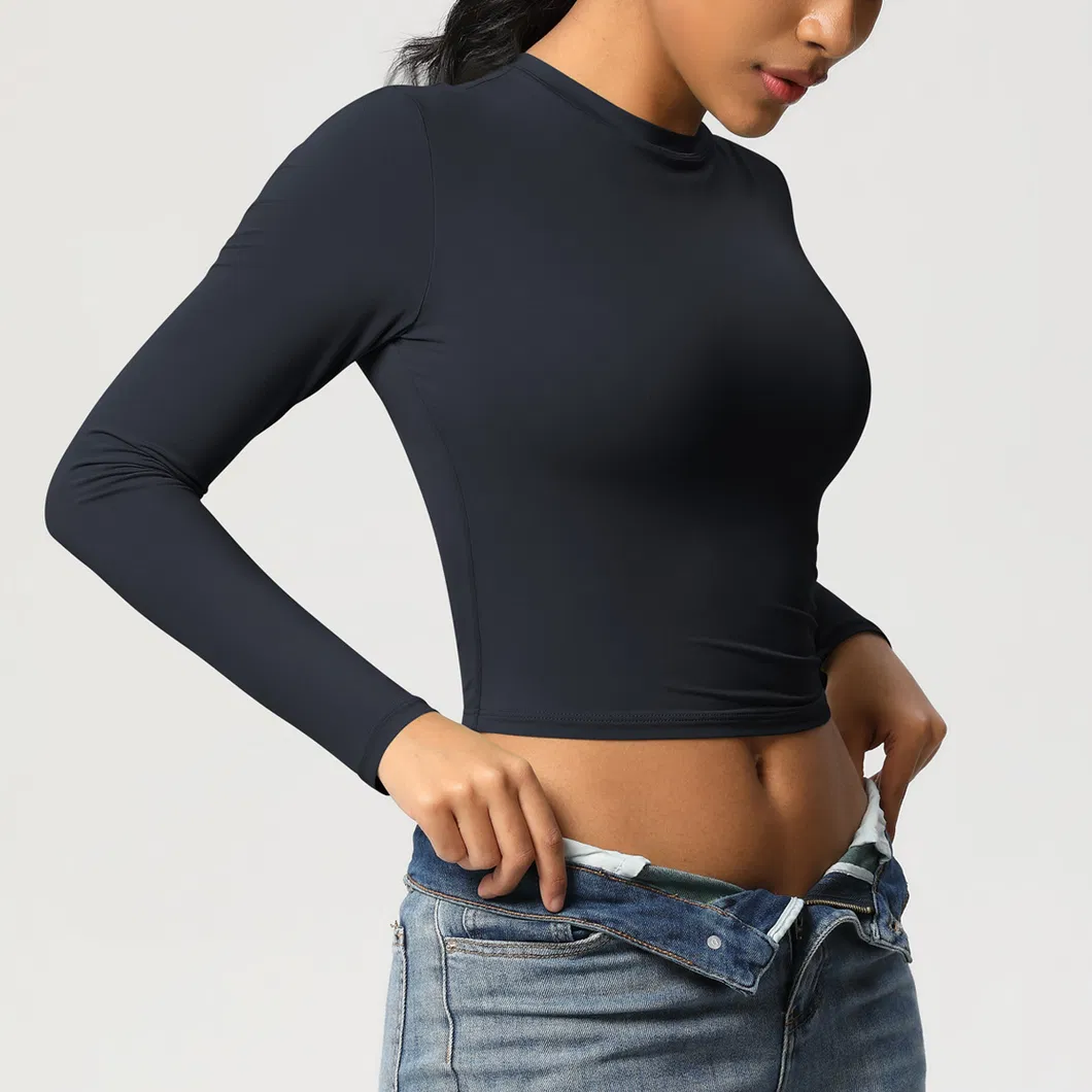 Camisetas de Manga Longa Femininas Cropped