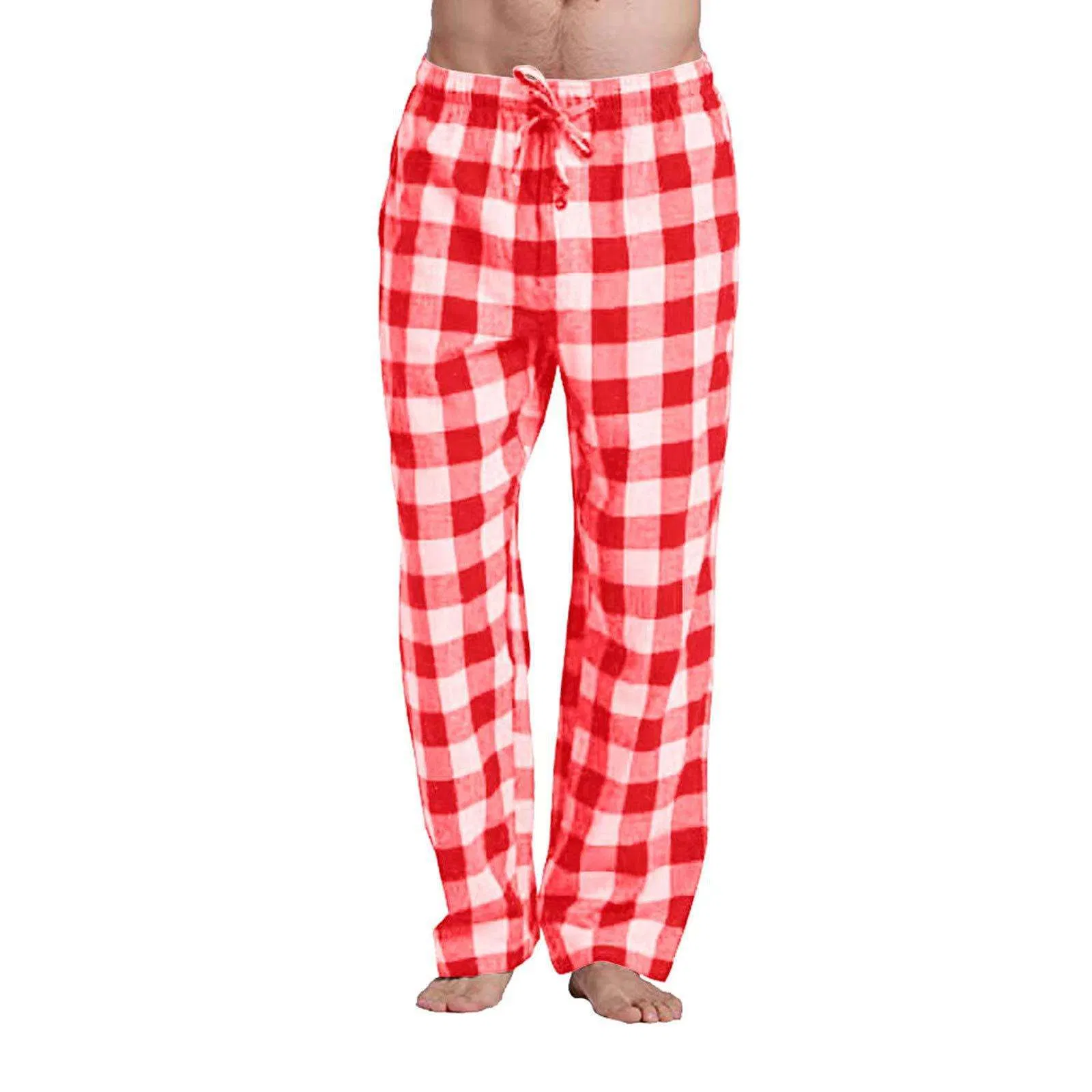 Calças de Pijama de Natal em Poliéster com Estampa Xadrez para Adultos, Homens e Mulheres