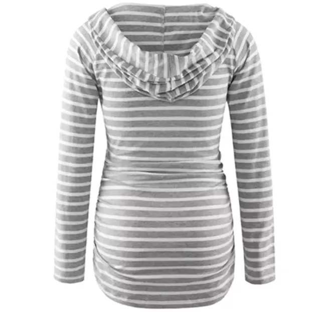 Camiseta de Maternidade de Manga Longa com Decote em V para Mulher Grávida com Capuz