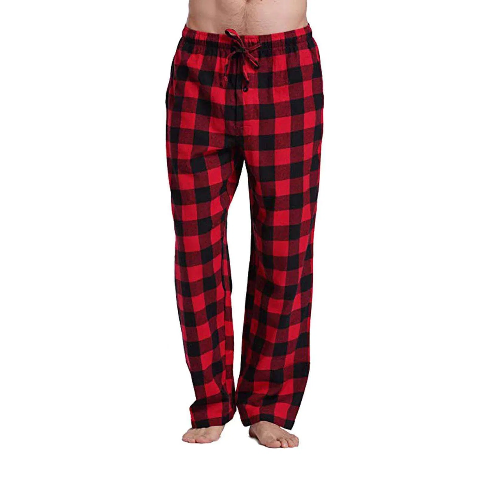 Calças de Pijama de Natal em Poliéster com Estampa Xadrez para Adultos, Homens e Mulheres