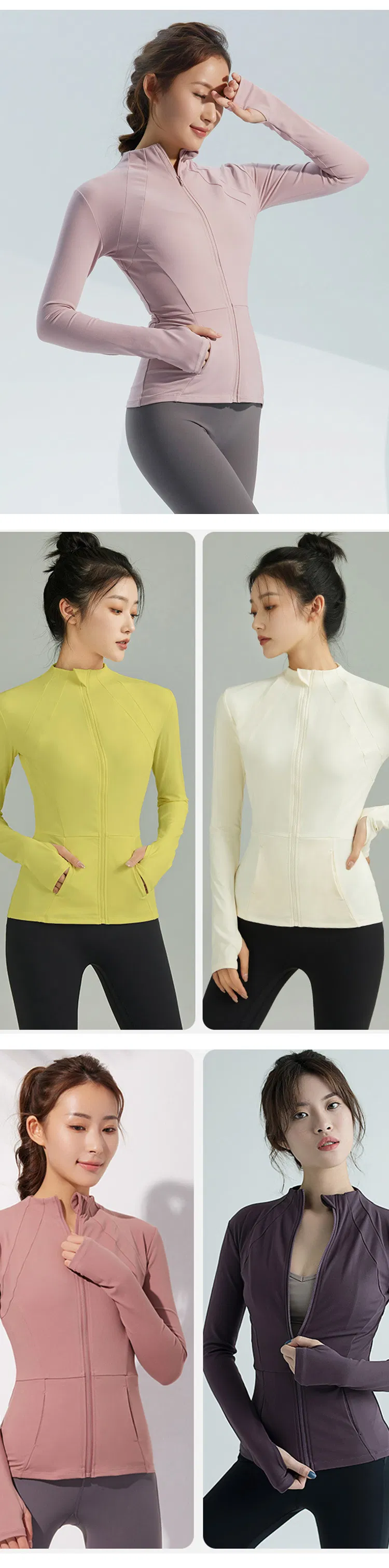 Jaqueta com Zíper Feminina para Corrida, Ajuste Slim, Jaqueta de Ginástica e Fitness de Manga Longa, Yoga de Secagem Rápida, Roupas Esportivas Slim de Manga Longa