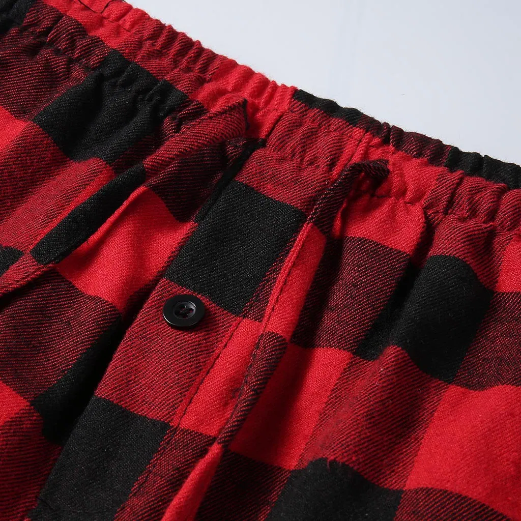 Calças de Pijama de Natal em Poliéster com Estampa Xadrez para Adultos, Homens e Mulheres