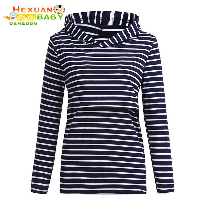 Mulheres Mãe Grávida Amamentando Bebê Maternidade Blusas de Manga Longa Listradas Roupas Tops de Alimentação Blusa de Amamentação Hoodie
