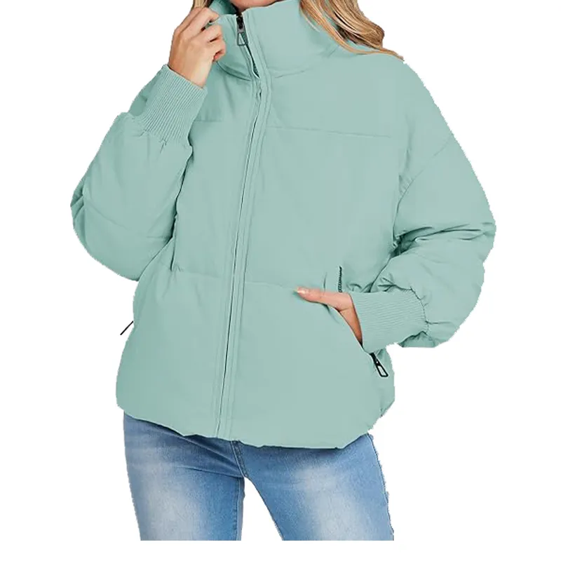 Casaco Puffer Cropped Gola e Detalhes