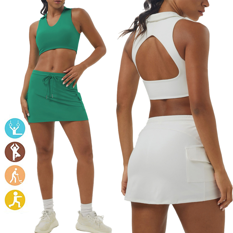 Nova Chegada Saia Bonita de Golfe Tênis Corrida com Top de Alças para o Dia a Dia Roupas Casuais Atletas para Mulheres, Fabricante de Conjunto de Roupas Esportivas Sexy Marca Própria