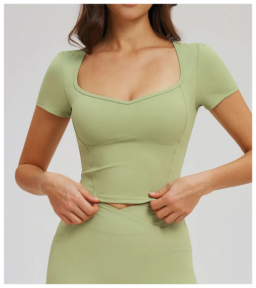 Blusa de Gola Alta Justa para Yoga com Mangas Curtas para Mulheres - Detalhe 3