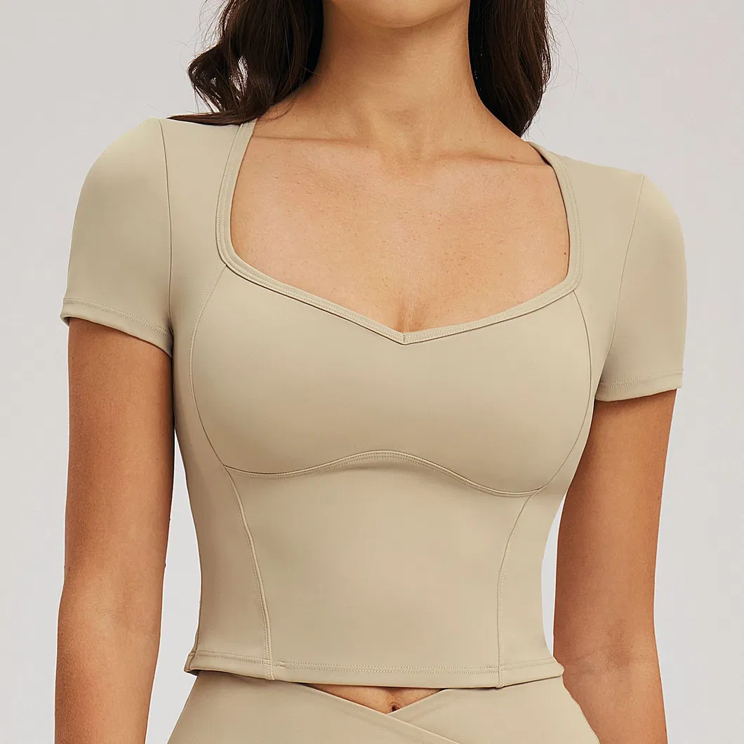 Blusa de Gola Alta Justa para Yoga com Mangas Curtas para Mulheres - Vista 5