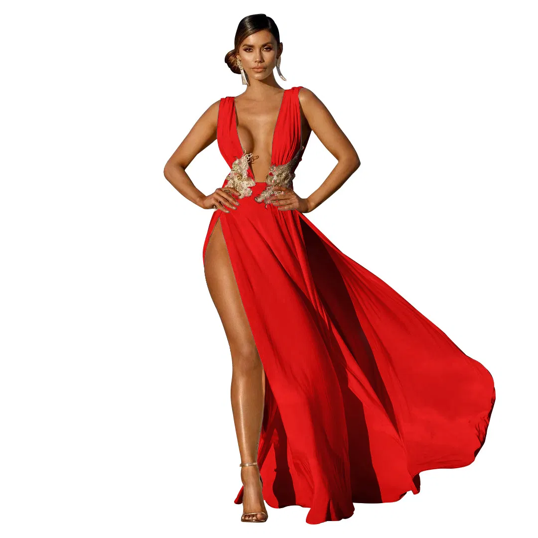 Saia longa feminina sexy moda vestido de casamento profundo V vestido de noite