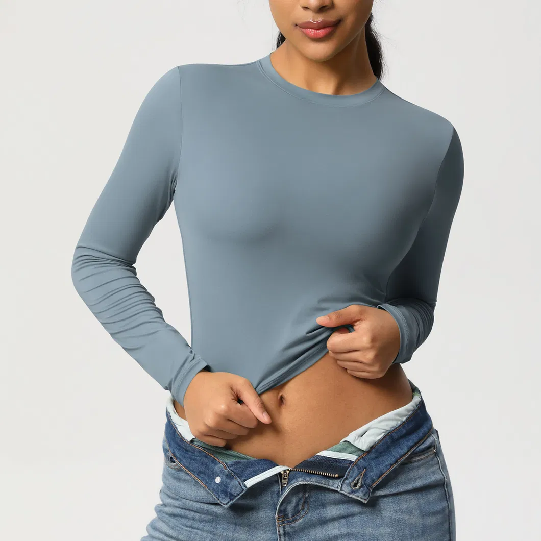 Camisetas de Manga Longa Femininas Cropped Básicas Ajustadas Moda 2025 Saindo Y2K Tops Roupas para Meninas Adolescentes