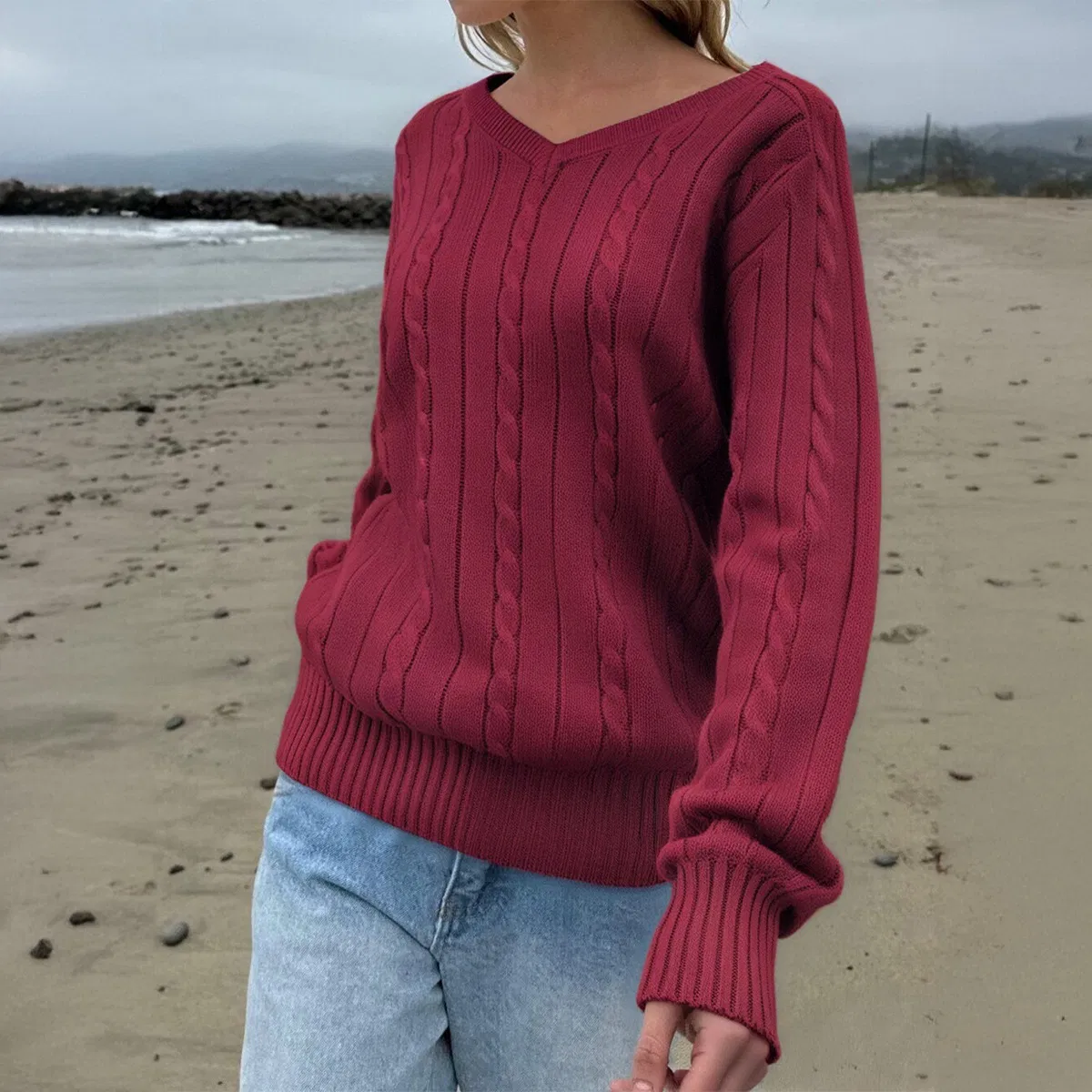 Moda Casual Europeia e Americana Suéter de Cor Sólida Base de Lã Roupas Femininas 2025 Outono Inverno