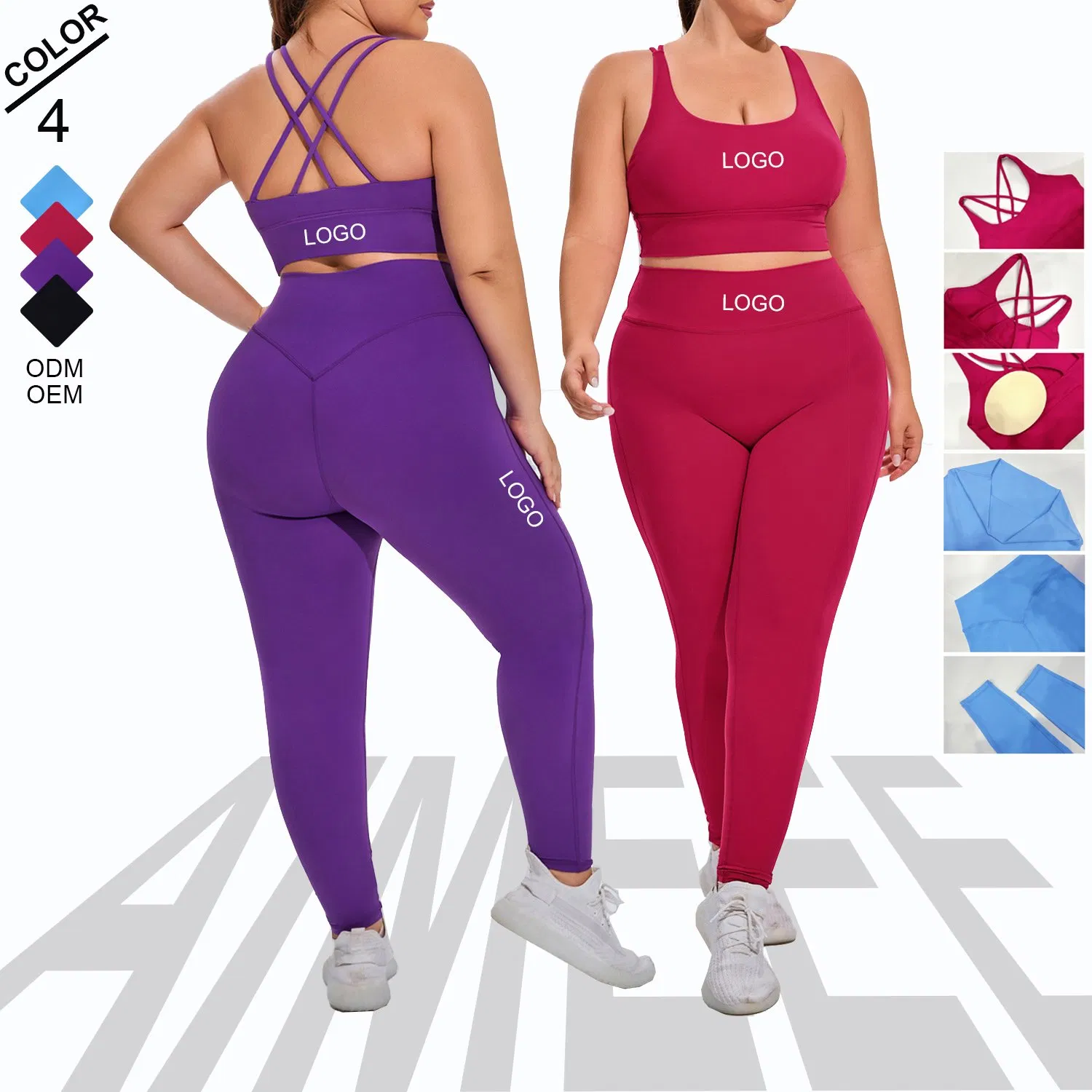 Conjunto de Roupas Femininas Personalizadas, Sutiã Esportivo, Leggings, Roupas de Yoga, Tamanho Plus 2piece