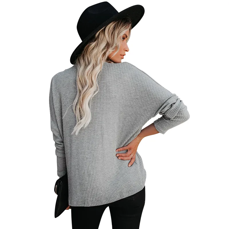 Estilo Casual Sólido Camisetas de Manga Longa Decote em V Moda Roupas Femininas