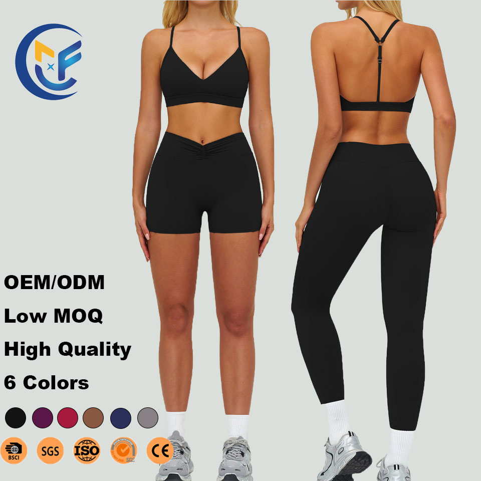 Conjunto de Roupas de Yoga com Logo Personalizado para Mulheres, Conjuntos de Leggings 3 PCS, Leggings e Top de Esporte