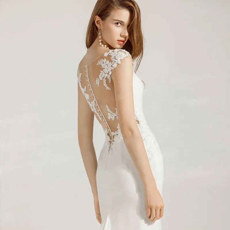 Vestido de Festa para Mulheres em Chiffon com Mangas Cap Sexy Estilo Sereia para Casamento