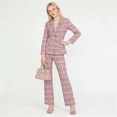 Conjunto de Blazer em Tweed Rosa - Roupas Formais de Negócios Elegantes para Mulheres