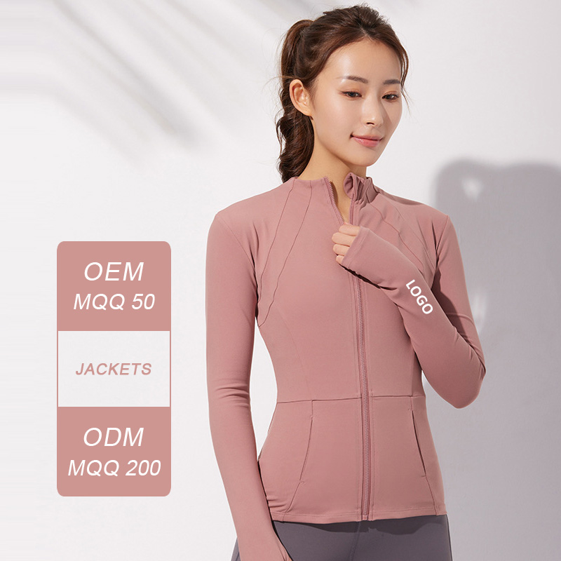 Jaqueta com Zíper Feminina para Corrida, Ajuste Slim, Jaqueta de Ginástica e Fitness de Manga Longa, Yoga de Secagem Rápida, Roupas Esportivas Slim de Manga Longa