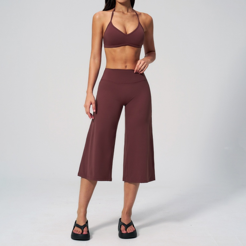 Calças Cropped Largas e Soltas, Top de Yoga com Decote em V, Roupas Femininas, Moda, Roupas Casuais para Esportes
