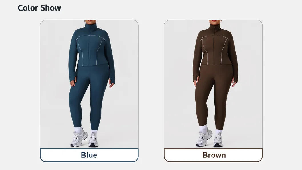 Jaqueta Esportiva Plus Size para Mulheres + Calças Conjunto de Yoga Academia