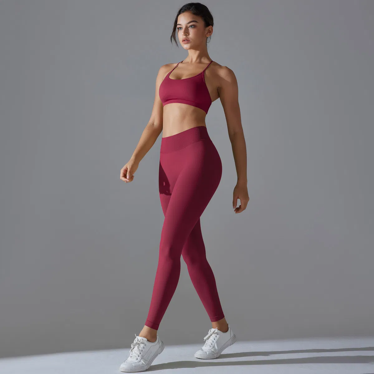 Conjuntos de Treino para Mulheres com Costura Canellada, Sutiã Esportivo Sem Costura com Alças, Leggings que Levantam o Bumbum, Conjuntos de Fitness para Yoga, Roupas de Academia