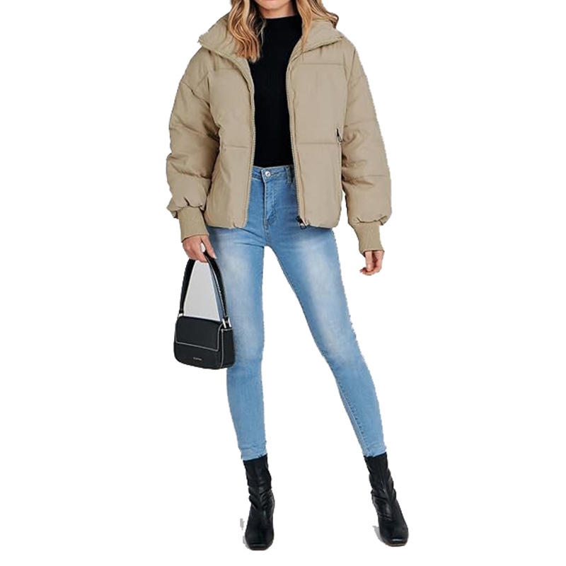 Casaco Puffer Cropped Trendy com Design Acolchoado Macio para Mulheres