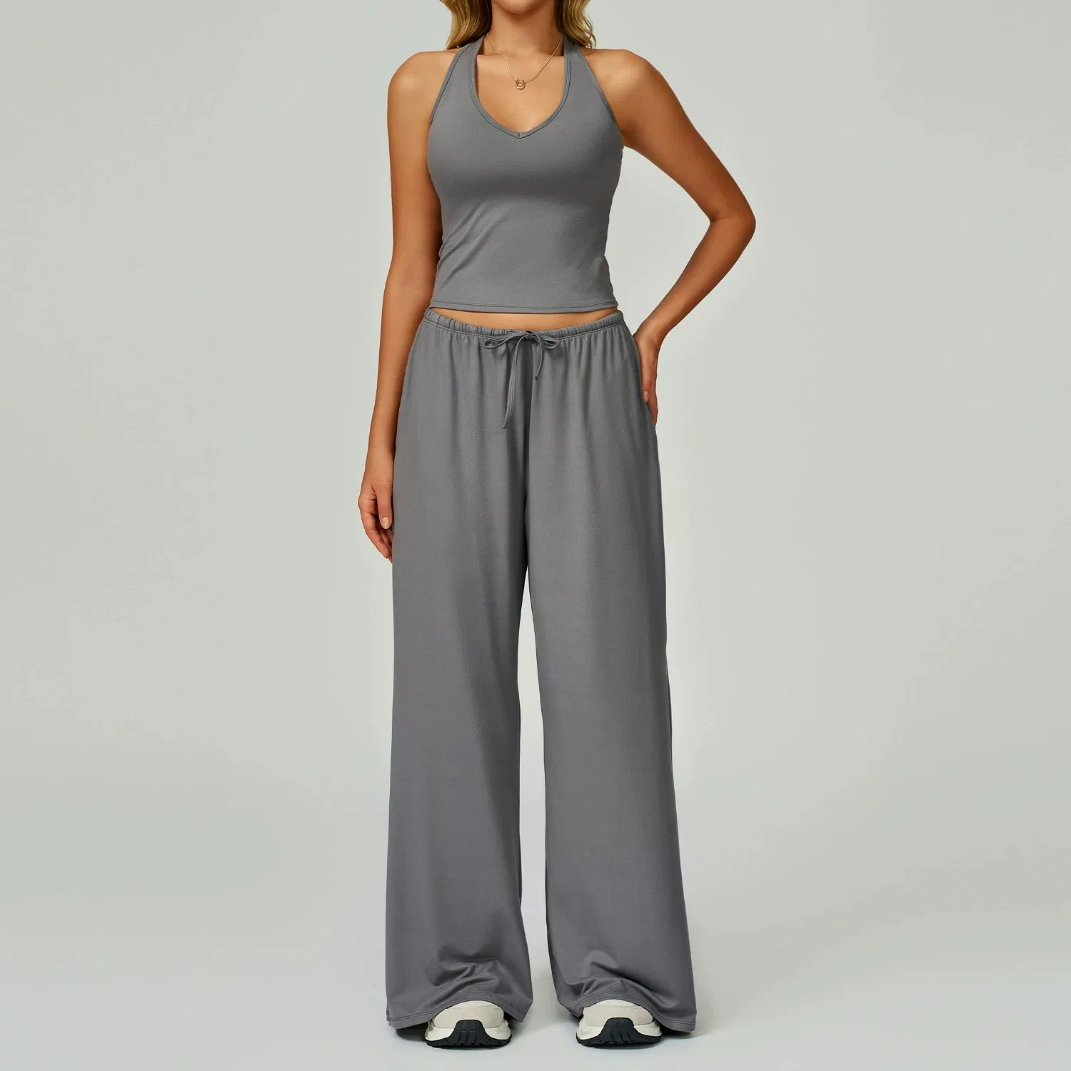 Conjunto de Yoga Colete Calças Femininas Secagem Rápida Soltas Alças Lazer Fitness Roupas de Academia Corrida Atacado Logotipo Personalizado