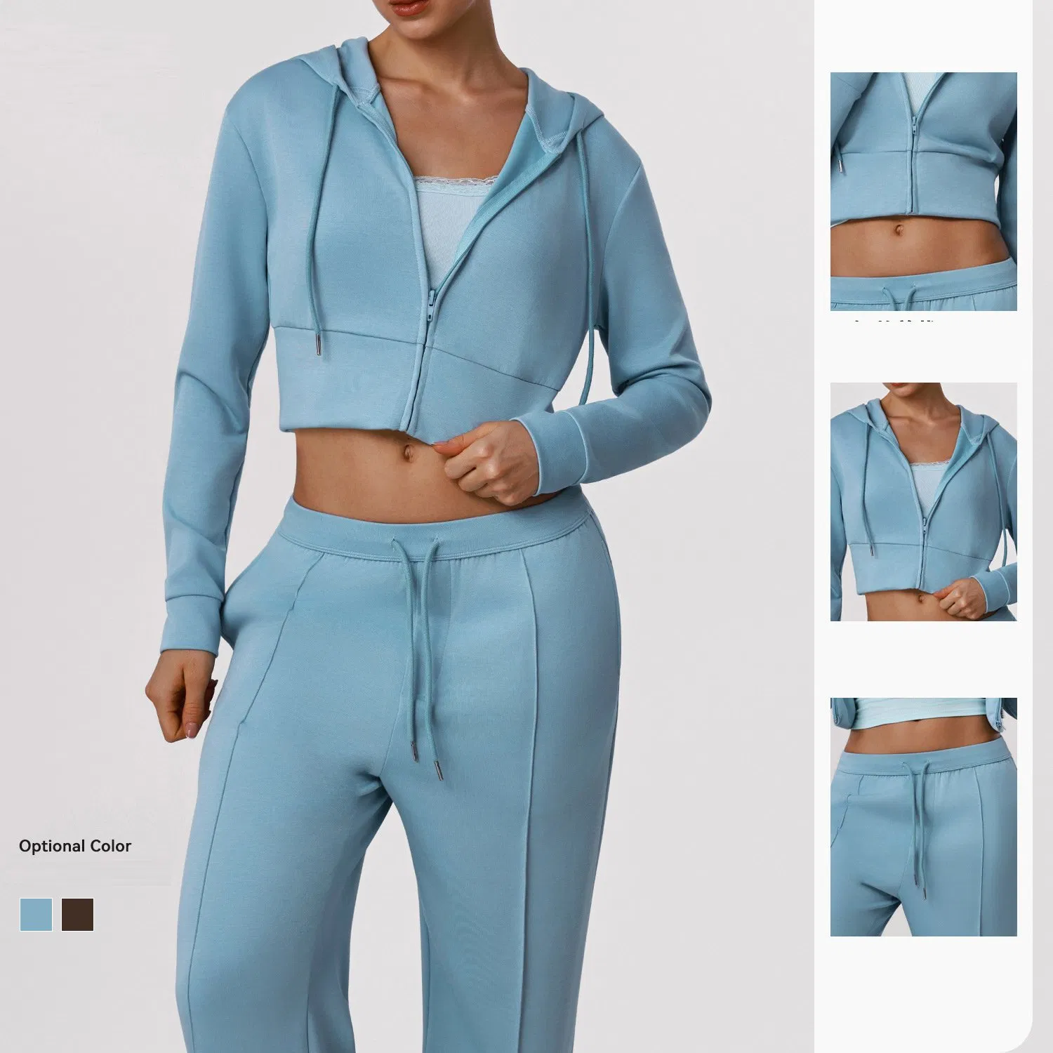 Roupas de Ginástica de Moda Casaco Cropped Feminino Conjunto Esportivo Sutiã de Treino