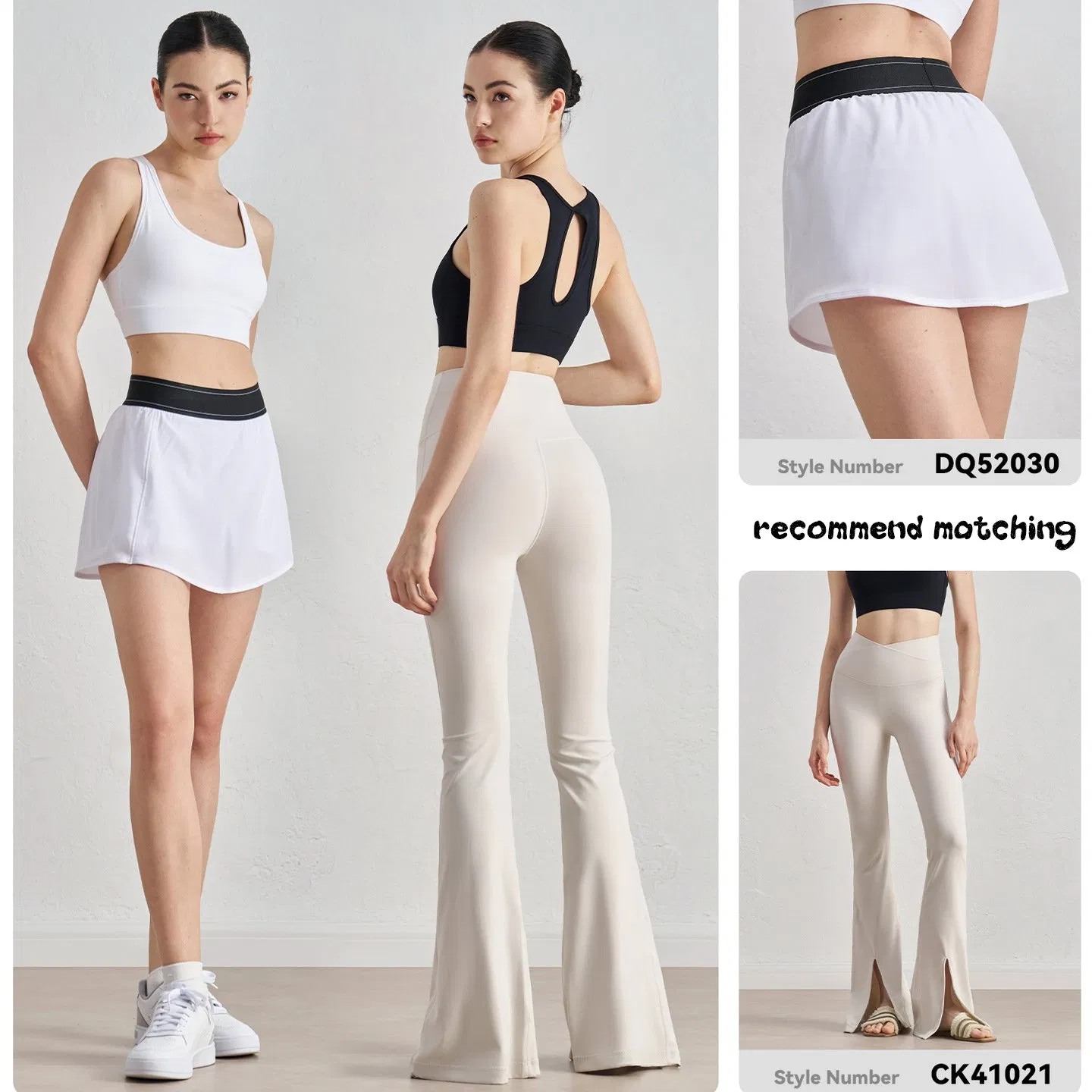 Logotipo Personalizado Verão Rápido Secagem Alta Elasticidade Fitness Roupas Esportivas Saia de Golfe Tênis Respirável Mulheres Yoga Casual Leggings Flare Lazer Roupas de Treino