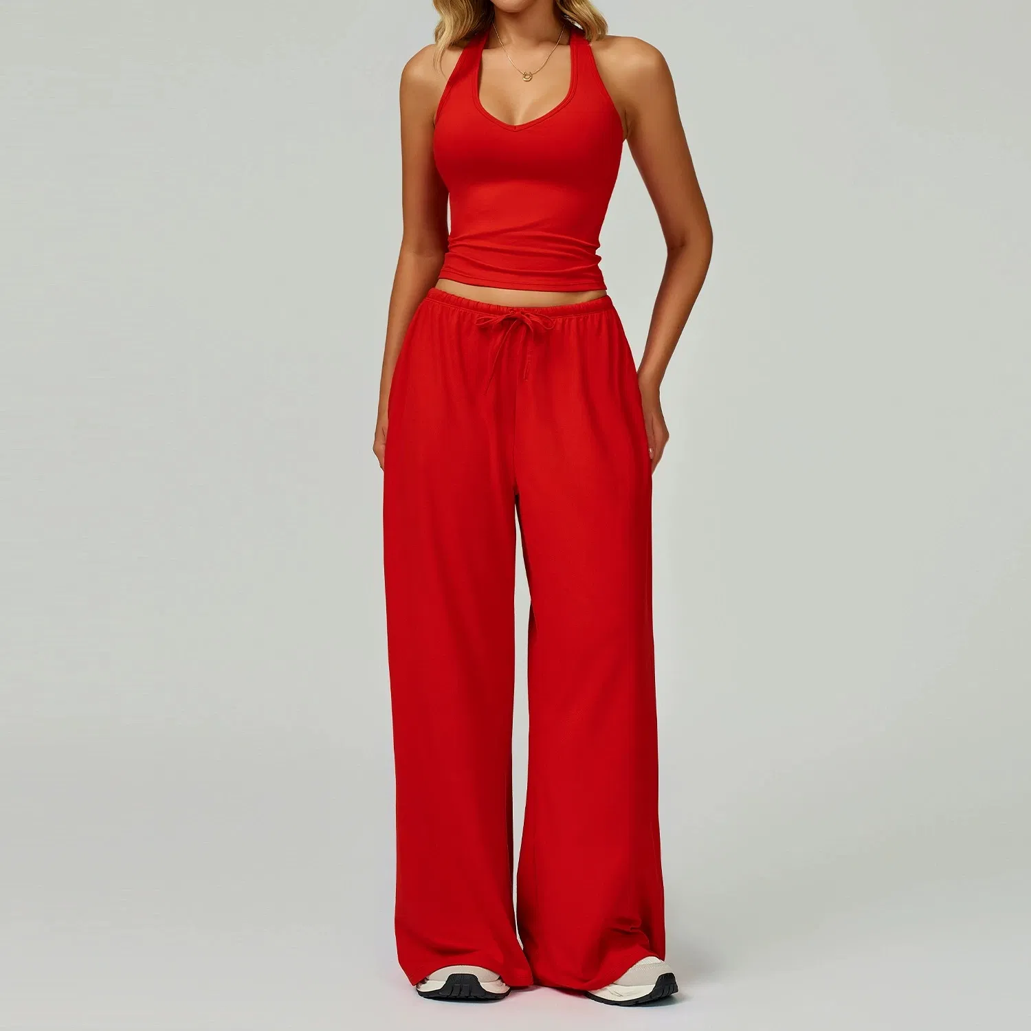 Conjunto de Yoga Colete Calças Femininas Secagem Rápida Soltas Alças Lazer Fitness Roupas de Academia Corrida Atacado Logotipo Personalizado
