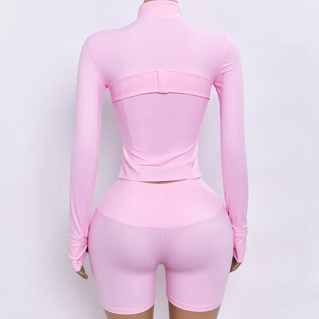 Jaqueta de Yoga Esportiva com Zíper para Mulheres, Slim, Manga Longa, Roupas de Fitness para Academia, Moda Feminina