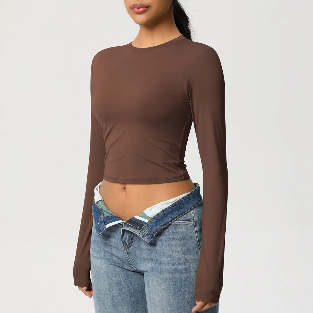 Camisetas de Manga Longa Femininas Cropped
