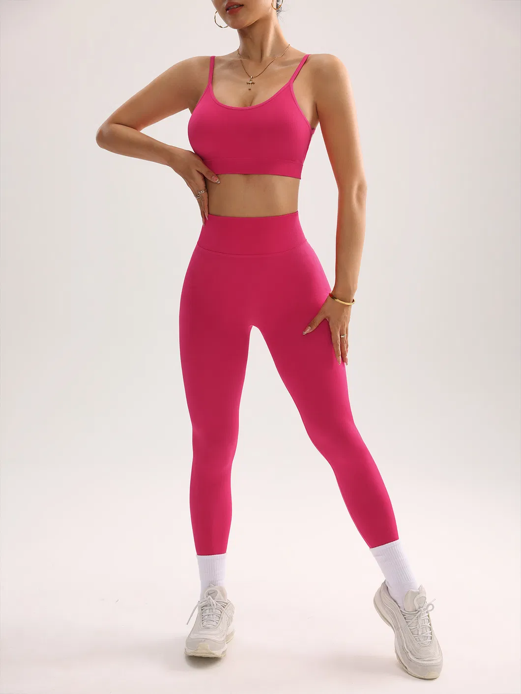 Conjunto de Legging Sexy para Levantar o Bumbum Rosa, Roupas de Ginástica em Duas Peças para Mulheres, Roupas de Yoga