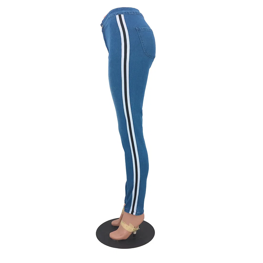 Calças de mulher personalizadas de fábrica, de alta qualidade, em denim de algodão com alta elasticidade, roupas cargo, calças skinny com laterais