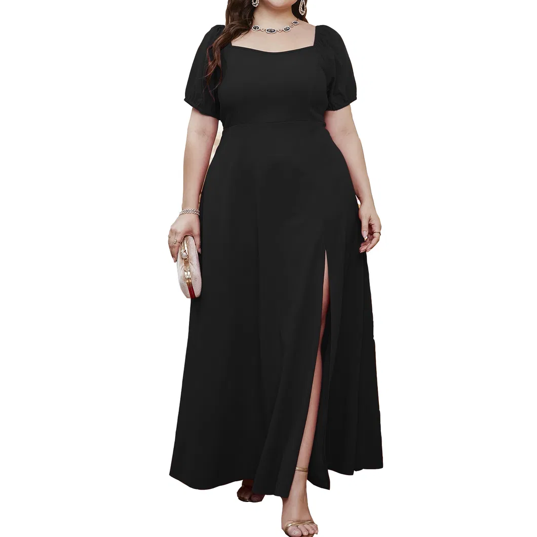 Vestidos Elegantes Casuais de Festa para Mulheres Gordinhas com Decote Coração e Fenda Vermelha em Tamanho Plus